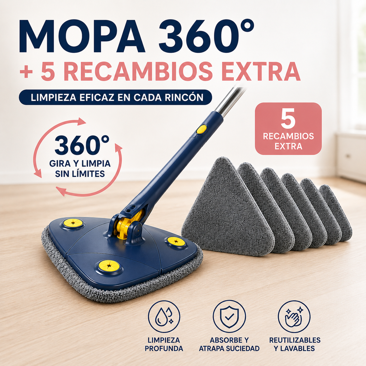 Pack Mopa 360° + 5 Recambios Extra