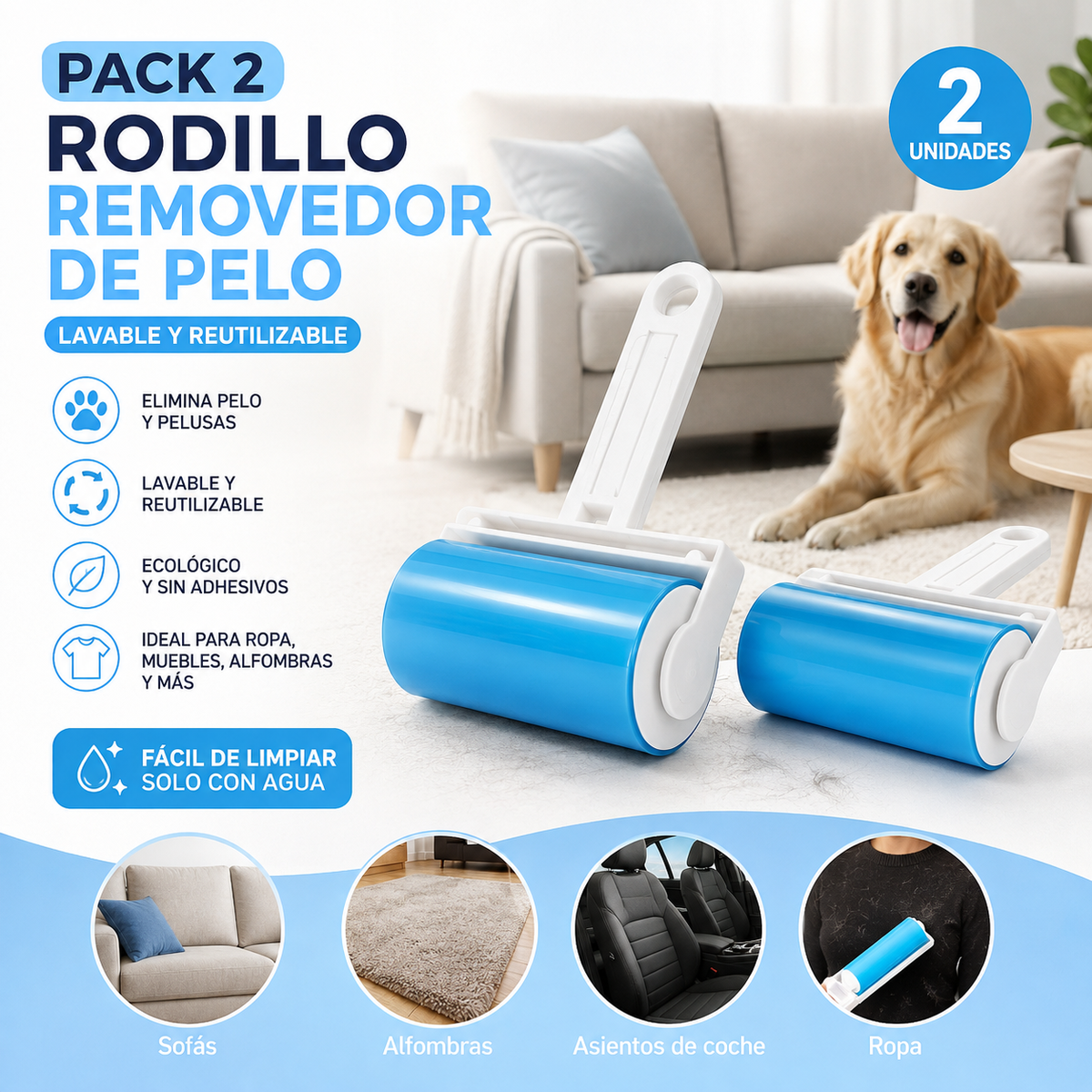 Pack de 2 rodillos quitapelos lavables