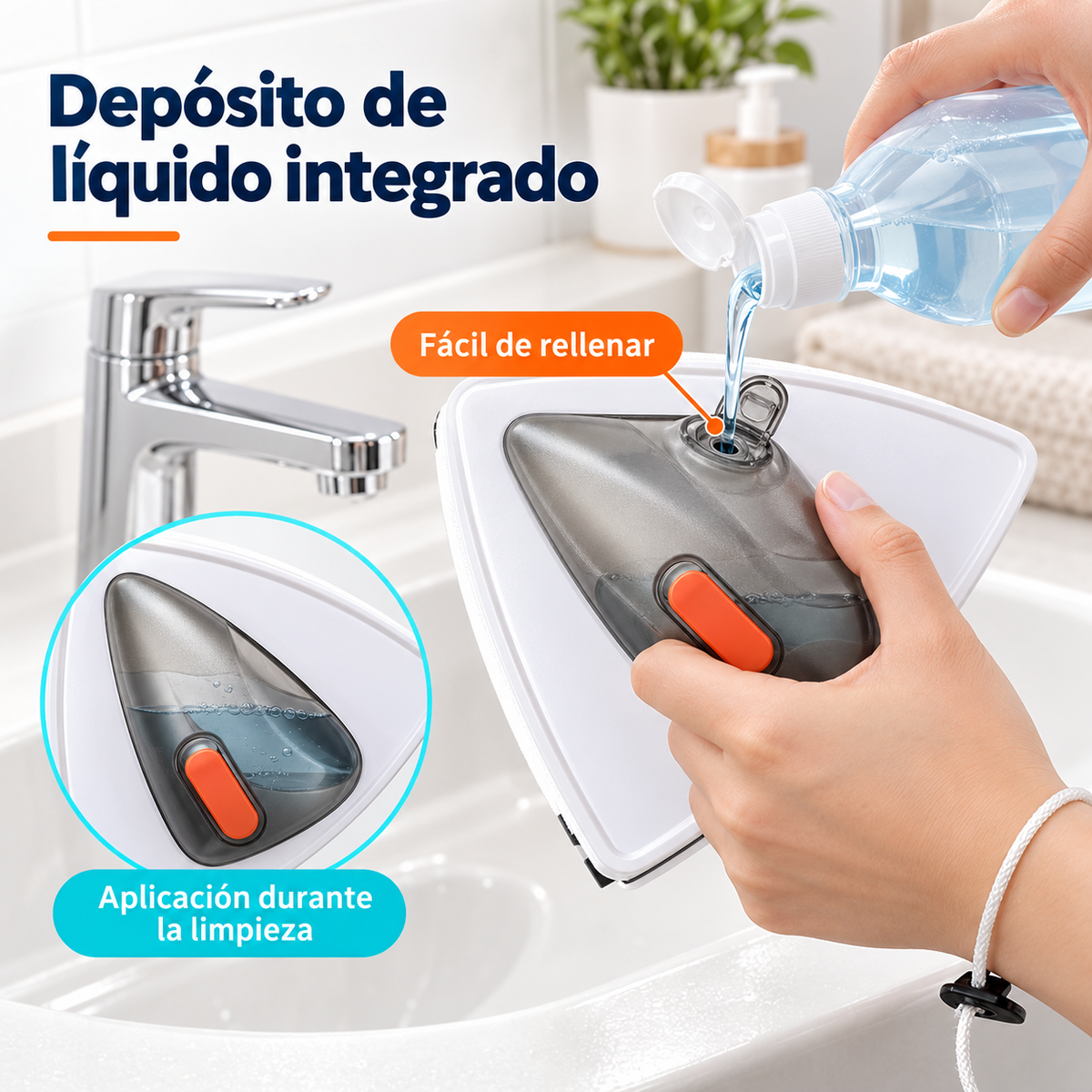 Limpiacristales magnético con depósito para líquido