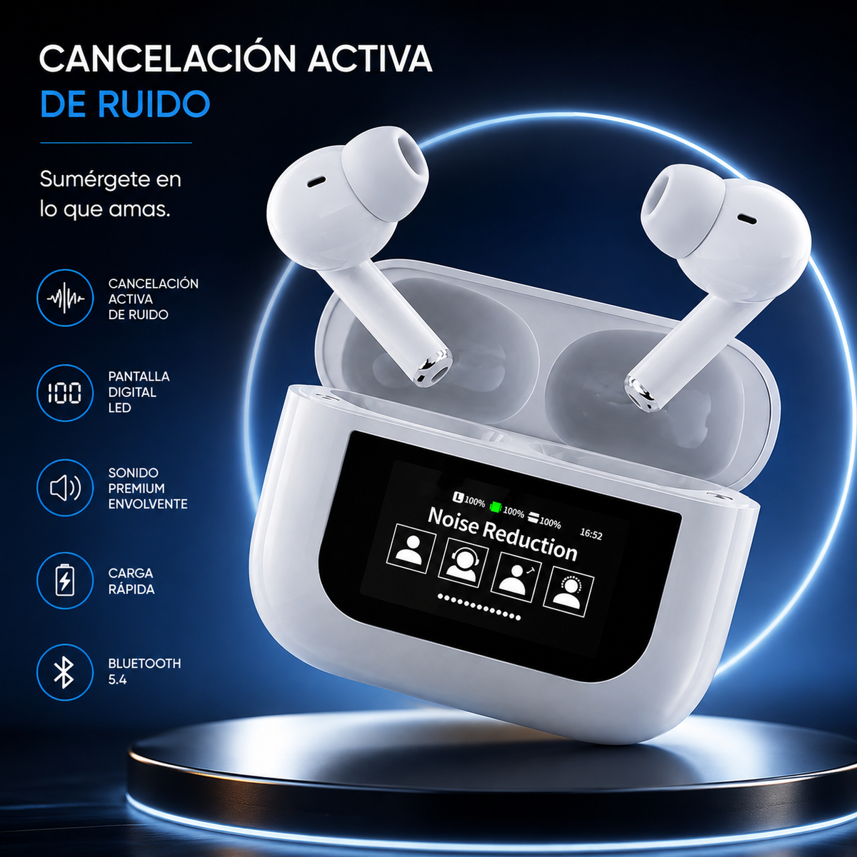 Auriculares inalámbricos Pro con pantalla y cancelación de ruido