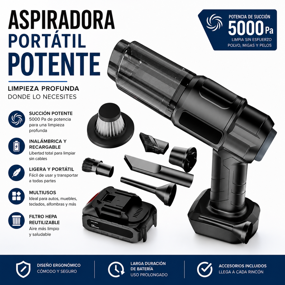 Mini aspiradora inalámbrica – hogar, coche y oficina