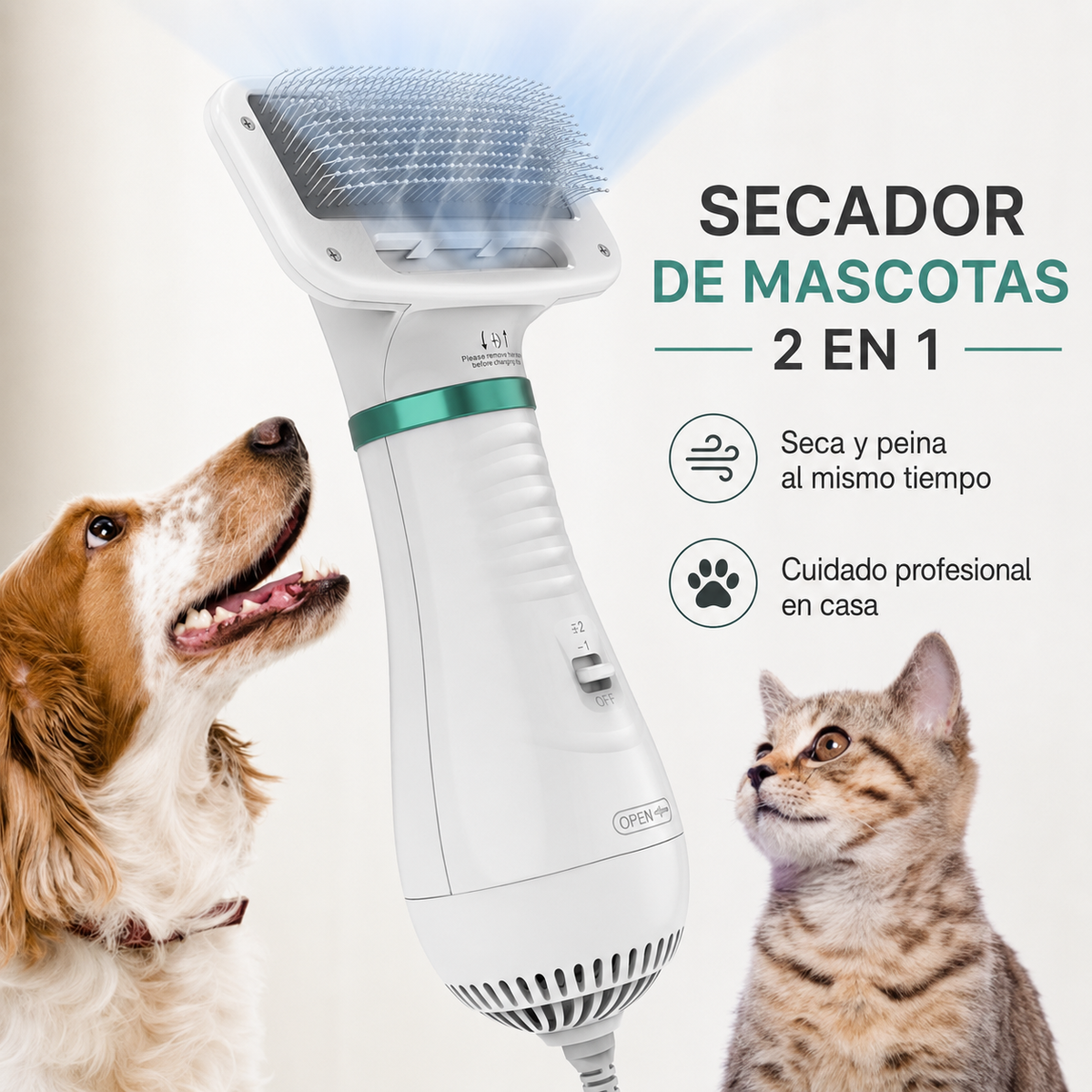Secador y cepillo para mascotas 2 en 1